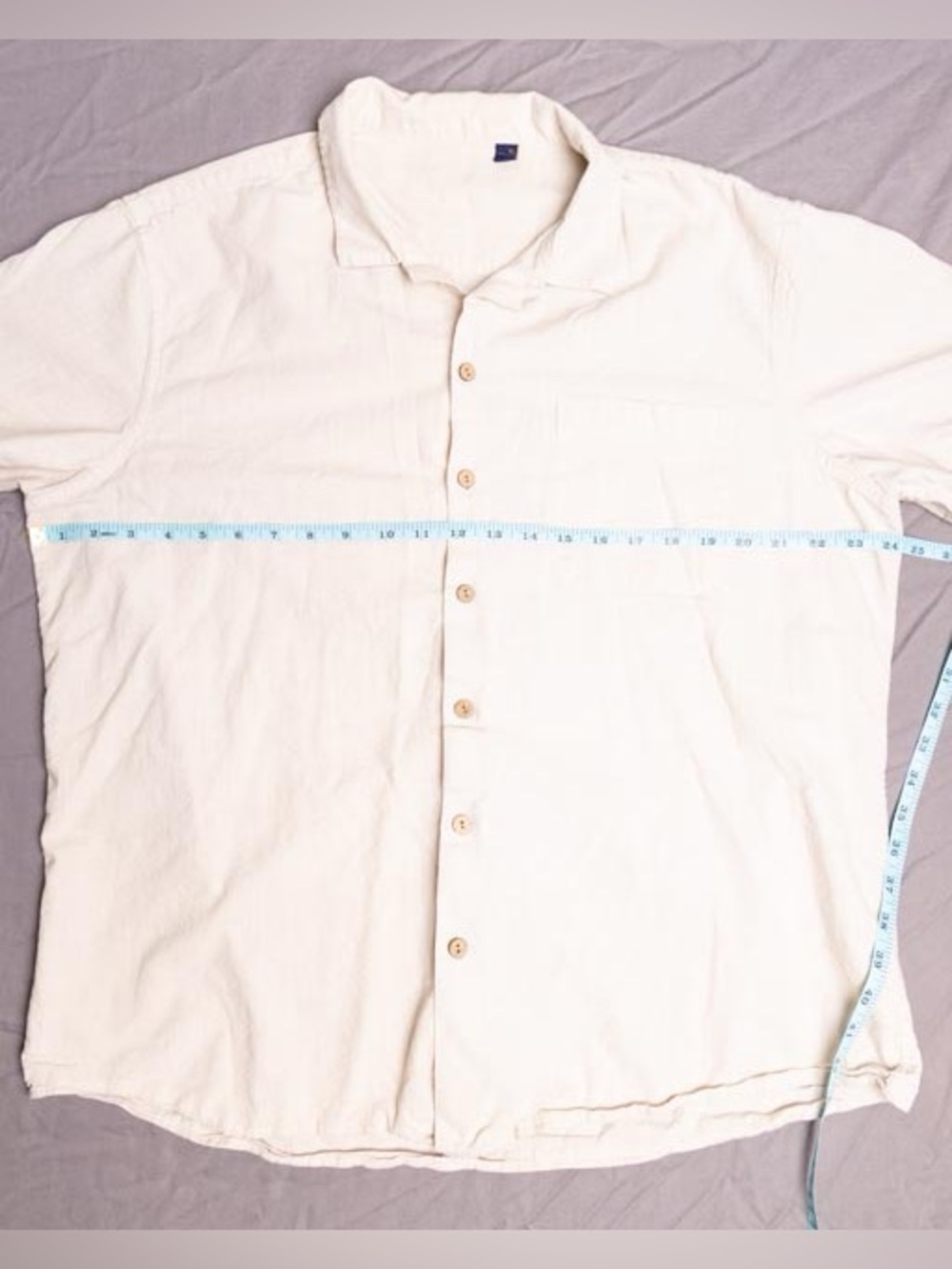 Design In Italy Luxury Mens XL Short Sleeve Shirt Cream Off White Linen Blend - Picture 5 of 7